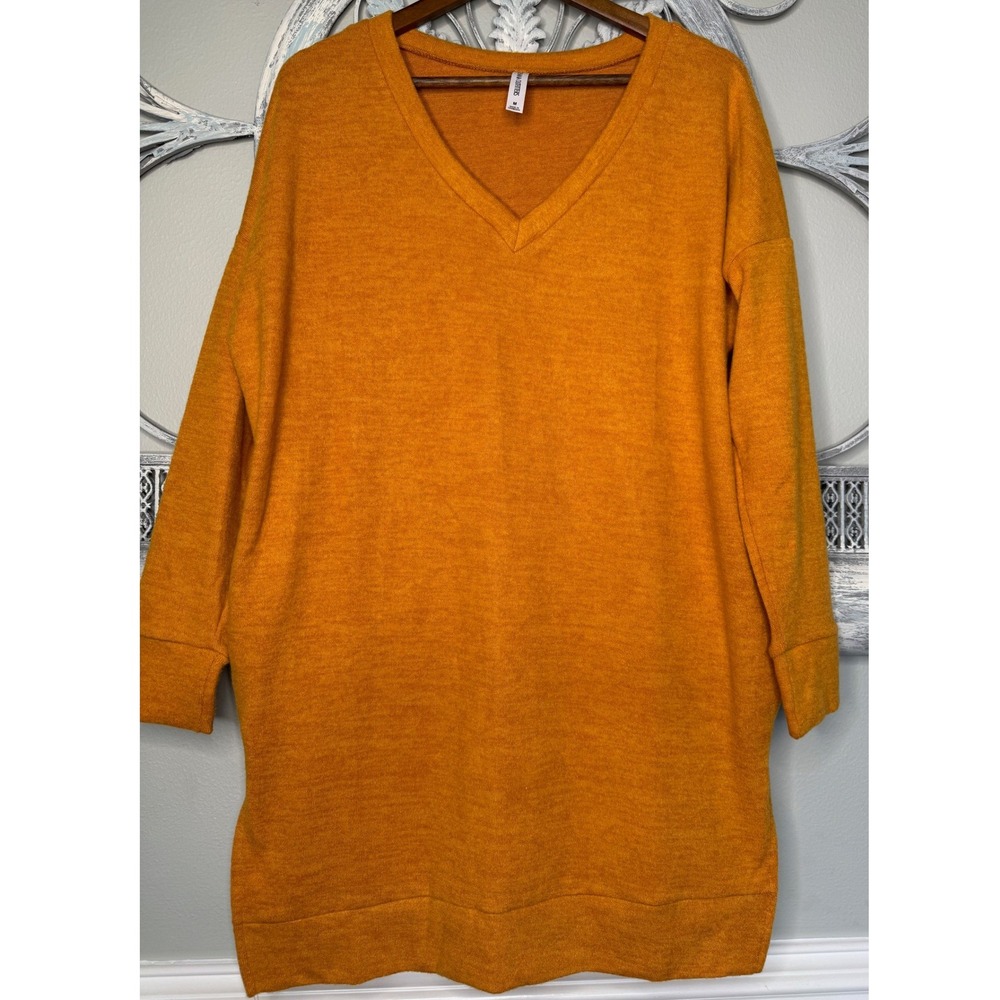 Zenana Outfitters Mustard Yellow V-Neck Tunic Sweatshirt Pockets Womens Medium